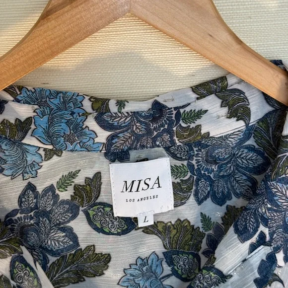 Misa Los Angeles Blue and Green Floral Blouse